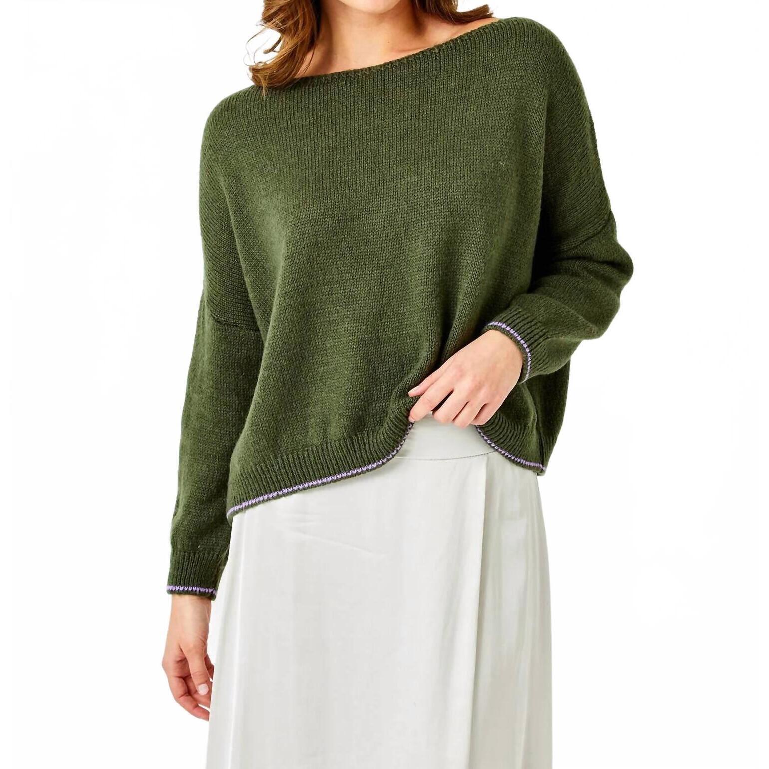 New Suzy D Lauretta Fluffy Oversize Knit Sweater With Contrast Trim In Army Gree